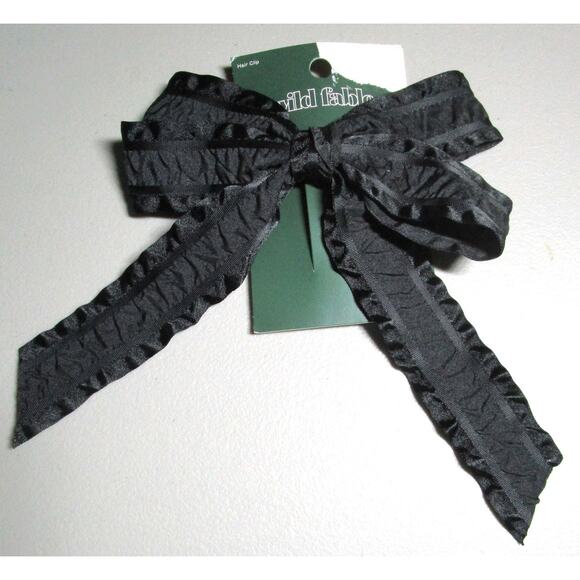Wild Fable Hair Bow Clip Black Grosgrain Ribbon with Pleated Borders Size Large - Picture 1 of 2